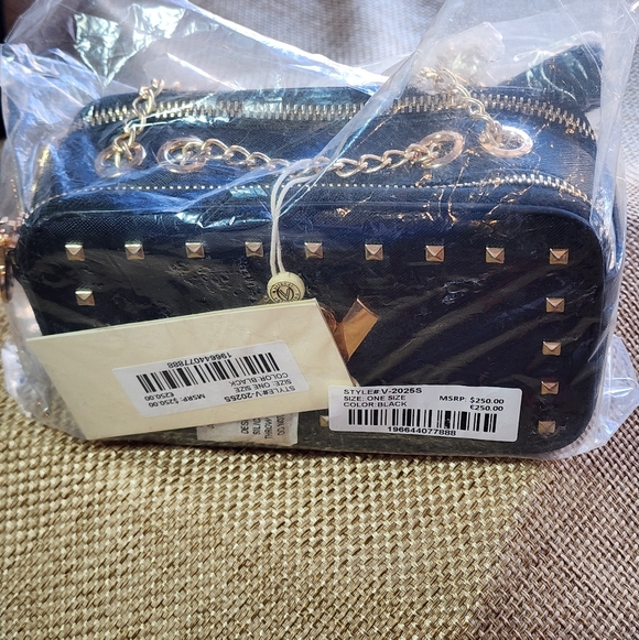 Valentino Orlandi Crossbody ITALY Camera Bag Purse Black Gold Hardware MSRP $250 - Picture 2 of 9